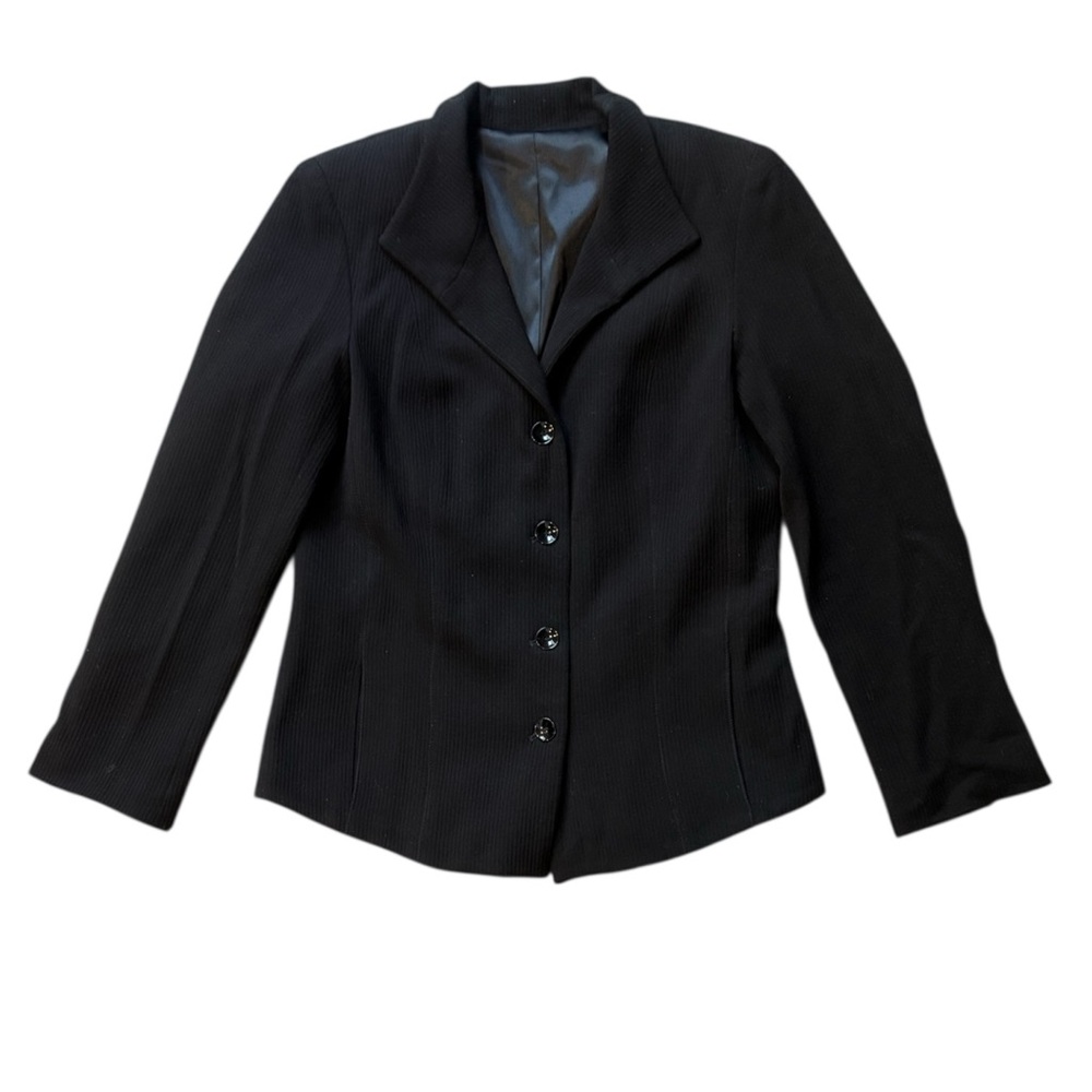 Vintage Drama Black Wool Blend Satin Lined Women's Fitted Blazer Coat Size 6